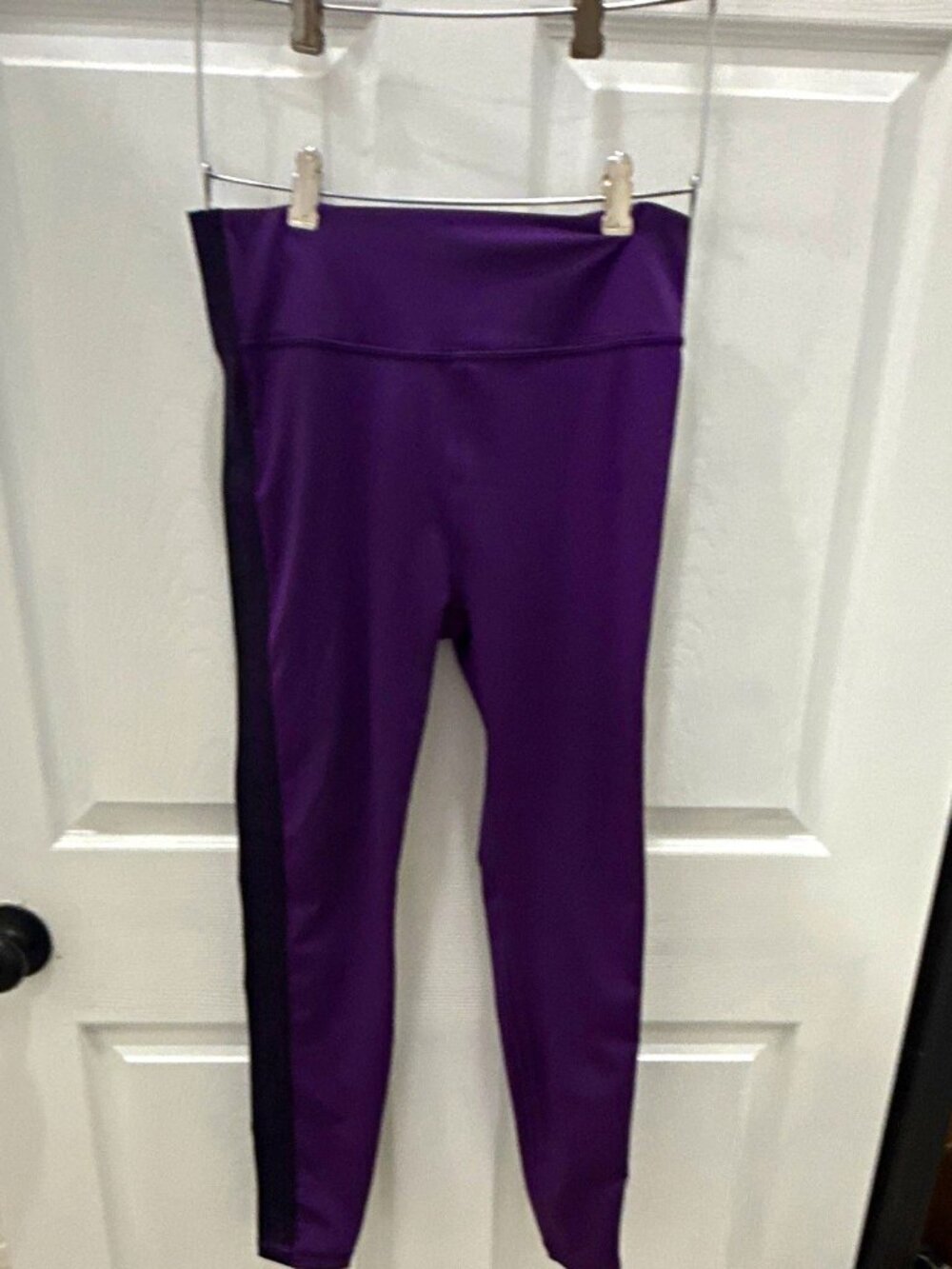 Savage X Fenty Sport Purple Black Logo High Rise Ankle Leggings L Stretch